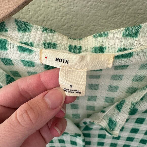 Anthropologie Moth Green Gingham Lightweight Cardigan - Picture 5 of 9